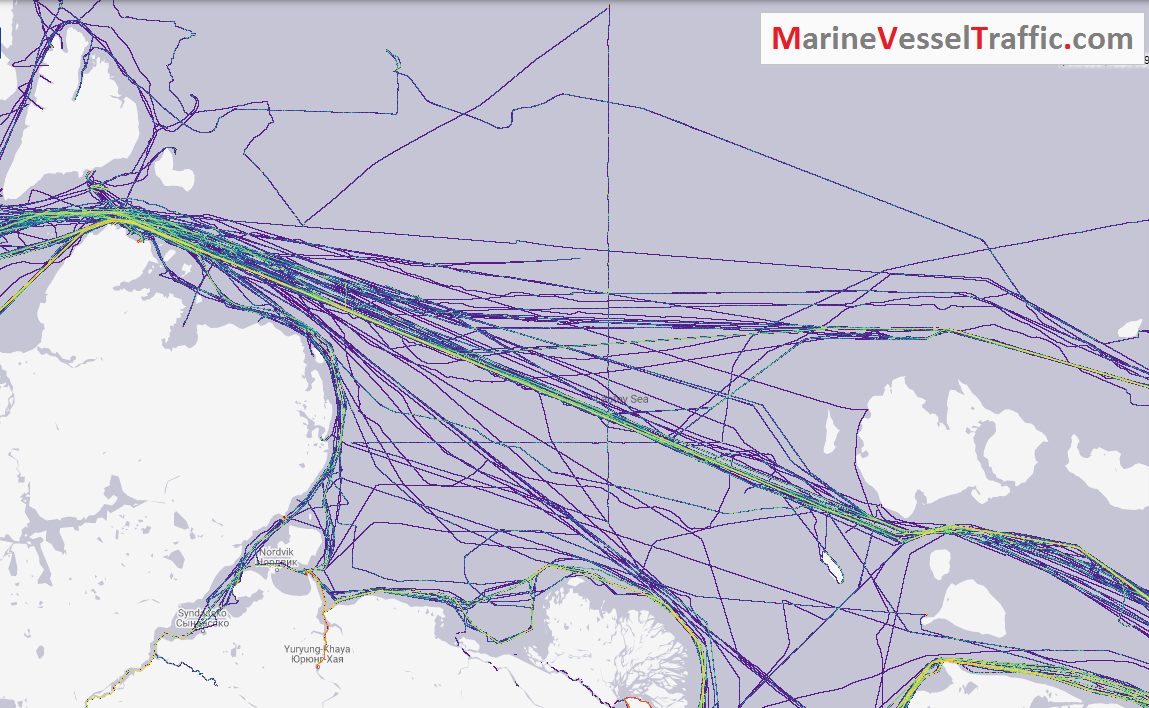 Live Marine Traffic, Density Map and Current Position of ships in LAPTEV SEA